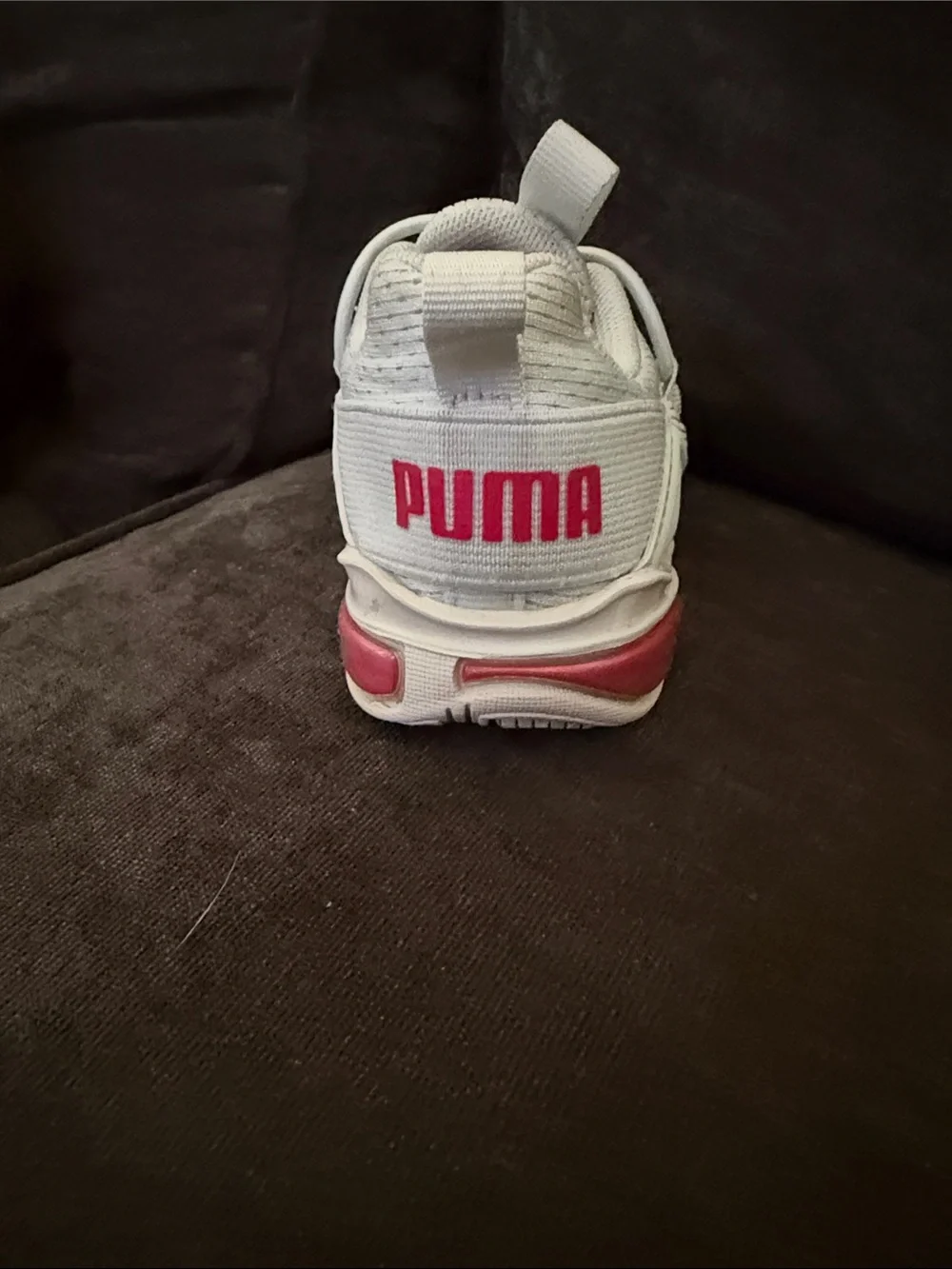 Puma Kids White Mesh Sneakers with Pink Logo